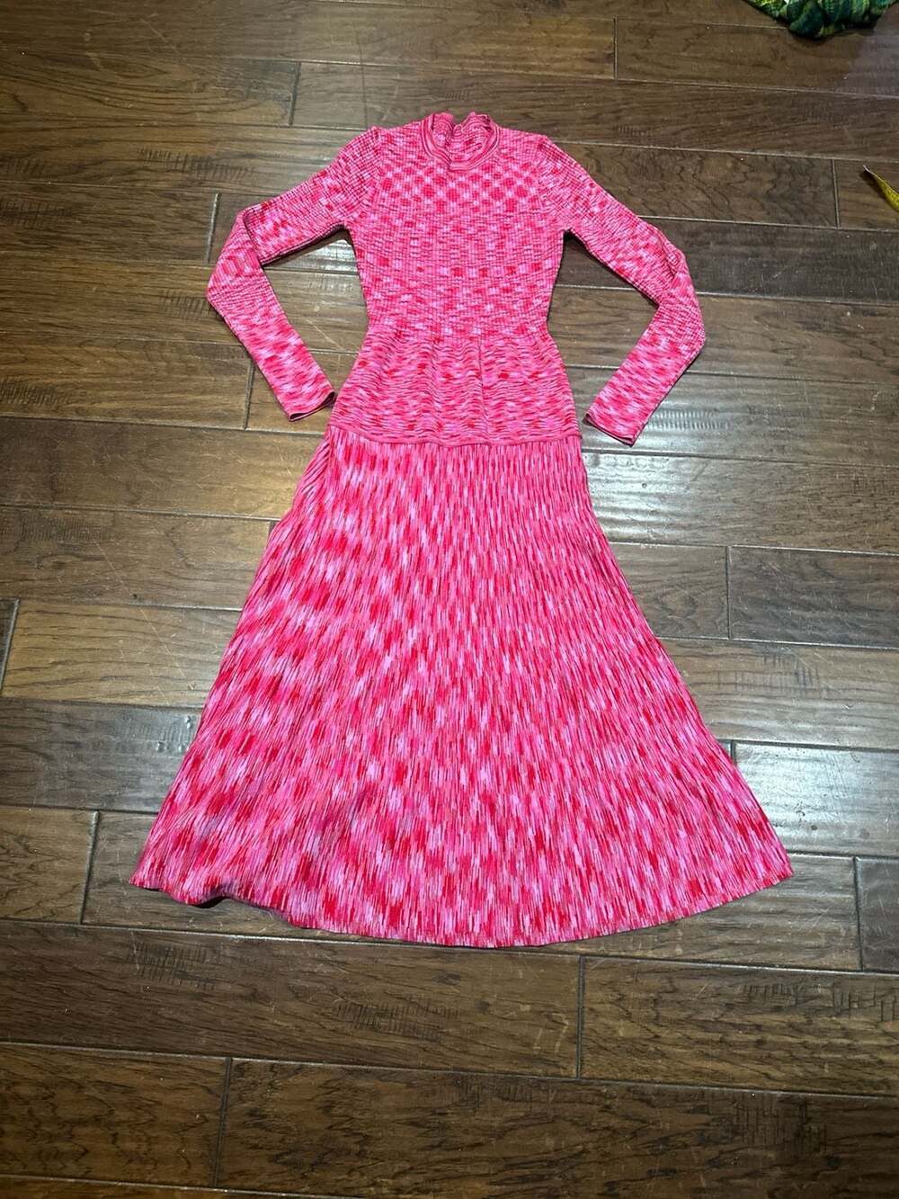 Scoop Women's Space-Dye Ribbed Long Sleeve Midi Knit Dress‎ in Pink